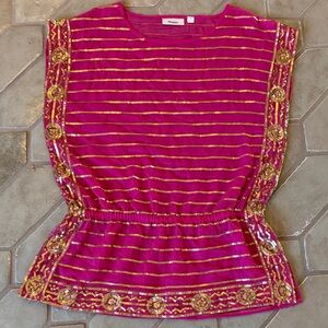 Chico's Vibrant Pink and Gold Striped Blouse